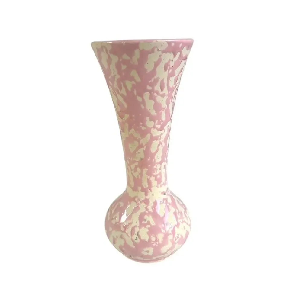 Vintage McCoy Pink Spongeware Art Pottery Bud Vase 7